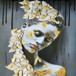 تابلو میکس مدیا چهره با طراحی سه‌بعدی