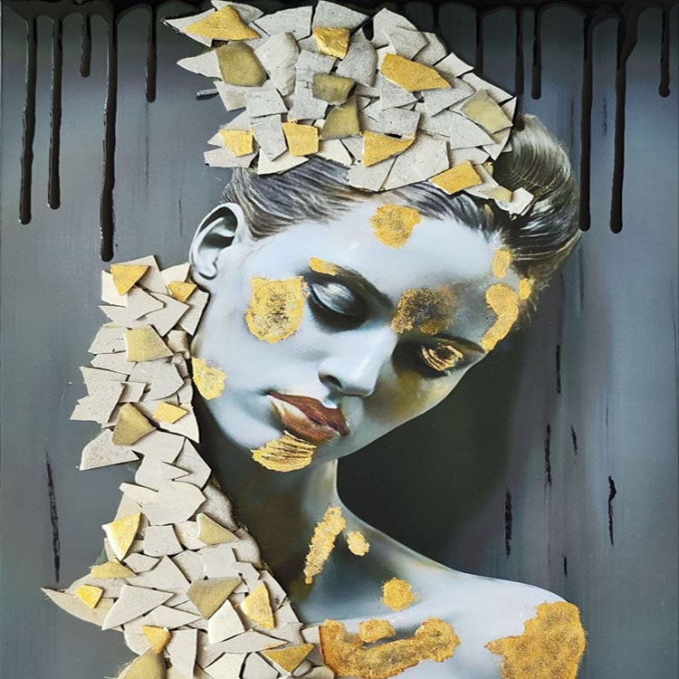 تابلو میکس مدیا چهره با طراحی سه‌بعدی