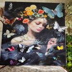 تابلو هنری میکس مدیا طرح پروانه و گل