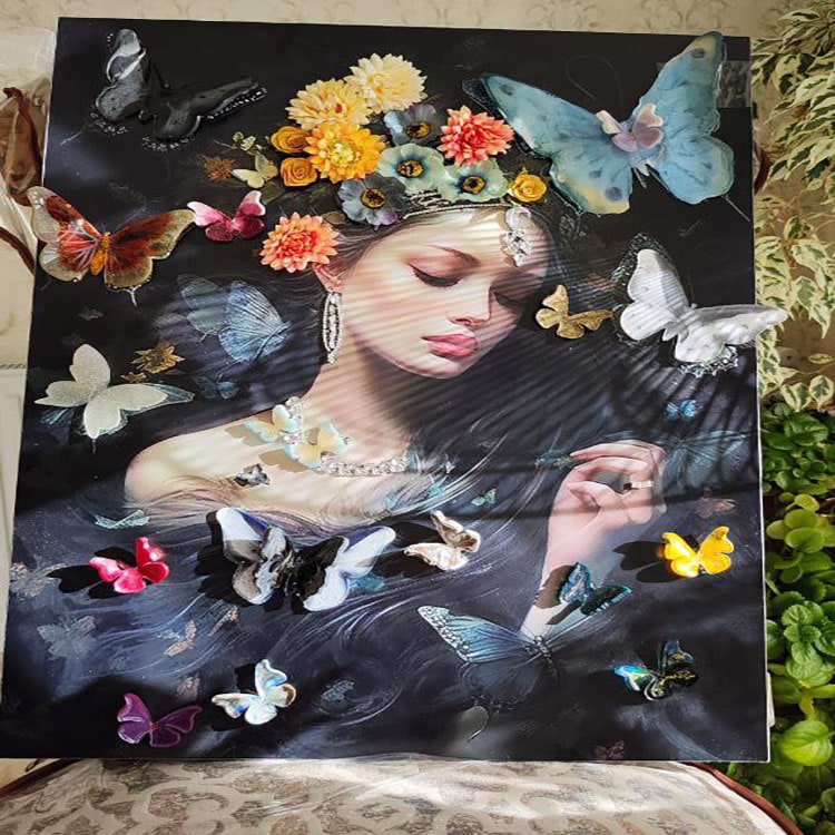 تابلو هنری میکس مدیا طرح پروانه و گل