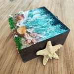 جعبه چوبی رزینی طرح دریا
