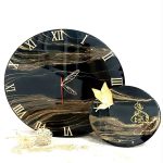 ساعت دیواری رزینی با طرح سنگ مرمر و آیه وان یکاد