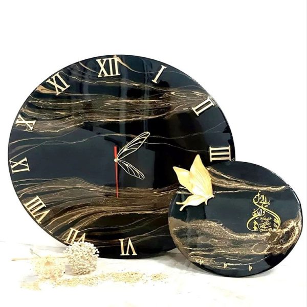 ساعت دیواری رزینی با طرح سنگ مرمر و آیه وان یکاد