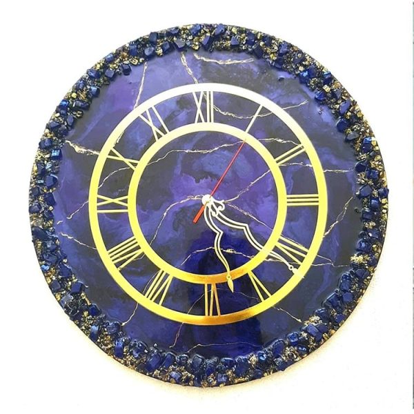 ساعت دیواری کریستالی بنفش و طلایی